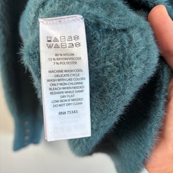 Bailey/44 Sweater Plush Fuzzy Mock‑Neck Dolman Teal Size Medium - Picture 7 of 7